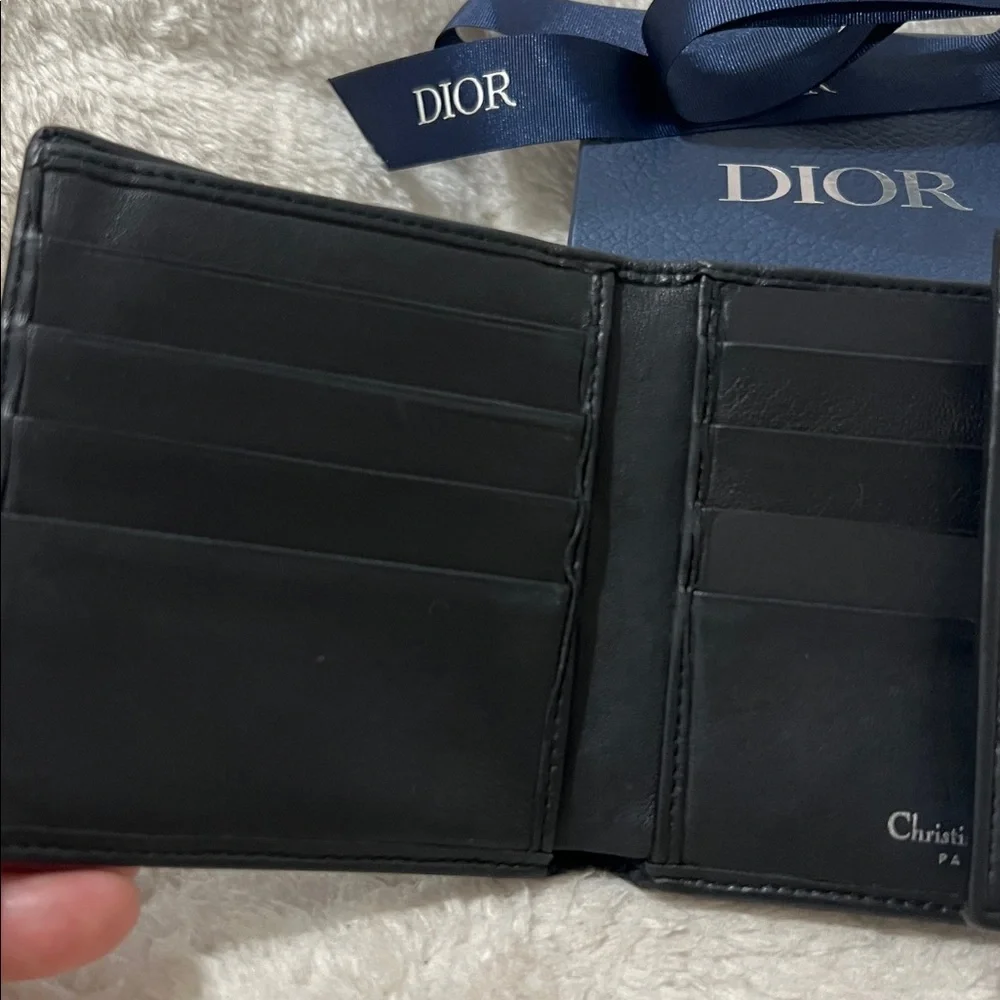 Dior Black Quilted Compact Wallet in lambskin